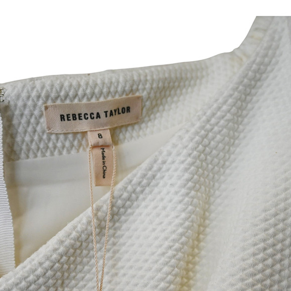 Rebecca Taylor Fit and Flare Dress Size 8 White Short Flutter Sleeve Textured - Picture 4 of 7